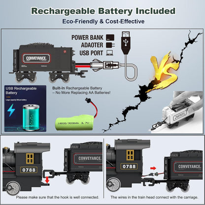 Electric Train Sets Remote Control for Kids Metal Alloy Christmas Train Toys Steam Locomotive, Glowing Passenger Carriages, Luxury Tracks, Light & Sounds Rechargeable Birthday Gifts for Boys Girls