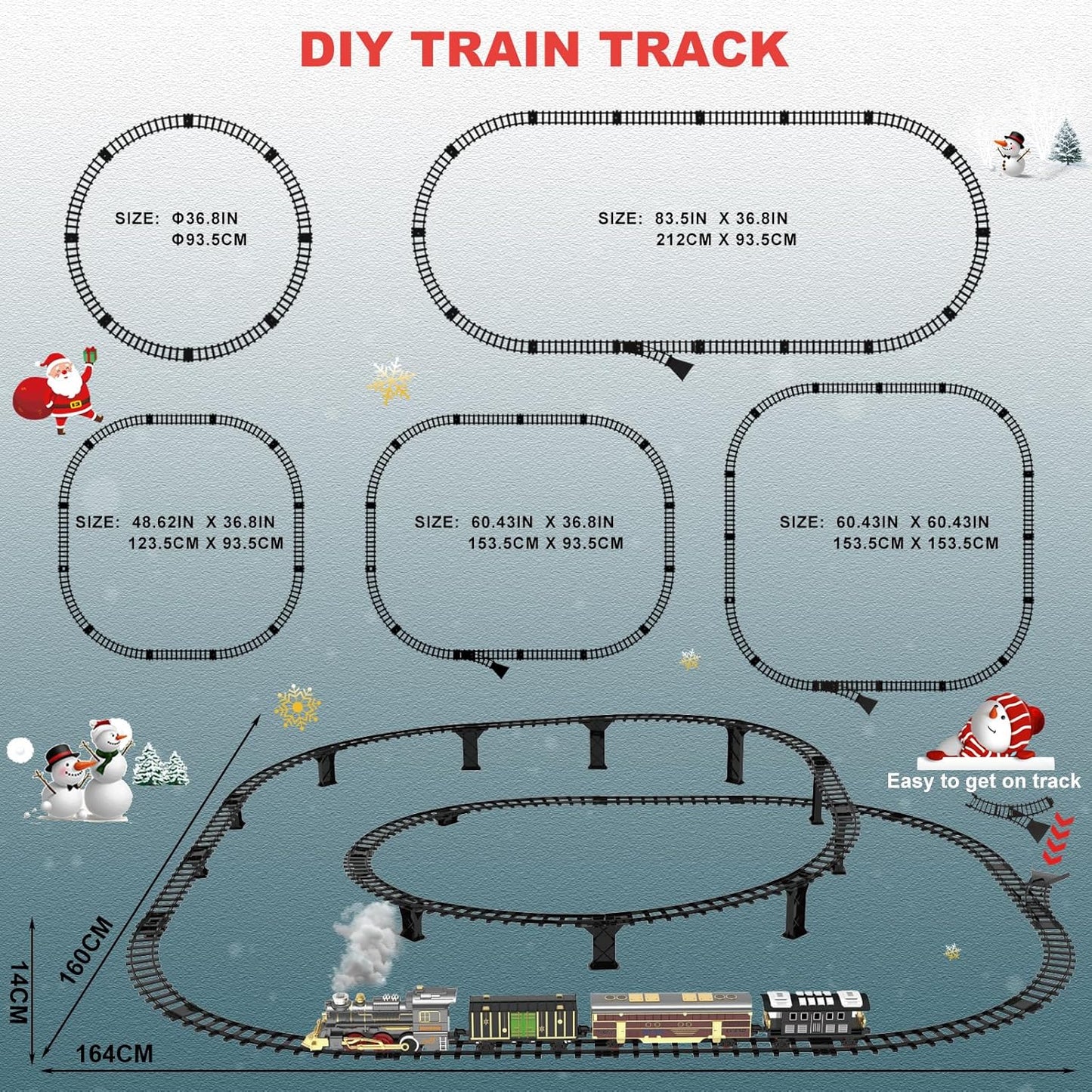 Electric Train Sets for Kids Christmas Train Toys Steam Locomotive Passenger Carriages Deluxe 2-Layer Track with Lights & Sounds(ON/Silent/Off) Rechargeable Birthday Gifts for Boys Girls