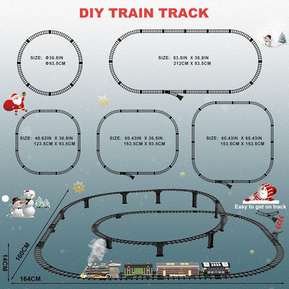 Electric Train Sets for Kids Christmas Train Toys Steam Locomotive Passenger Carriages Deluxe 2-Layer Track with Lights & Sounds(ON/Silent/Off) Rechargeable Birthday Gifts for Boys Girls