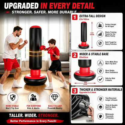 Punching Bag for Kids 63 Inch Stable Inflatable Boxing Bag with Fast Electric Pump Scoring Bluetooth Music LED Lights Gloves Freestanding Toys Birthday Gift for Boys Girls Ages 4-8-12