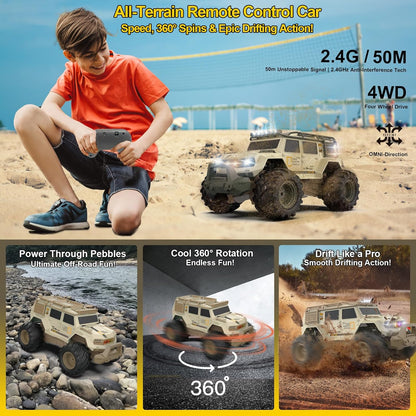 Amphibious Remote Control Car 1:14 with 2 Rechargeable Batteries, 4WD Electric Vehicle for Boys Age 8-12, Offroad Waterproof RC Truck, 2.4GHz All Terrain RC Drift Cars Beach Pool Toys Gifts for Kids