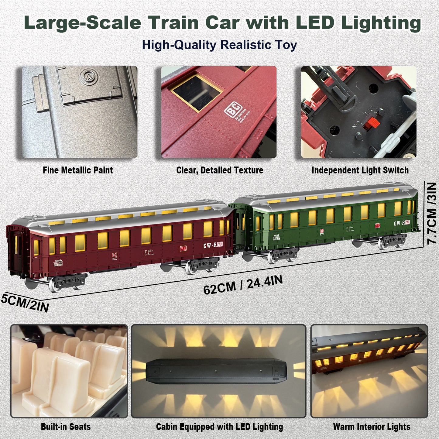 Electric Train Sets Remote Control for Kids Christmas Train Toys Steam Locomotive w/3 Smokes, Glowing Passenger Carriages, Luxury Tracks, Light & Sounds Rechargeable Birthday Gifts for Boys Girls
