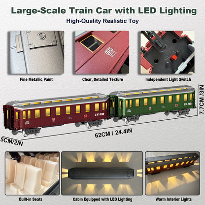 Electric Train Sets Remote Control for Kids Christmas Train Toys Steam Locomotive w/3 Smokes, Glowing Passenger Carriages, Luxury Tracks, Light & Sounds Rechargeable Birthday Gifts for Boys Girls