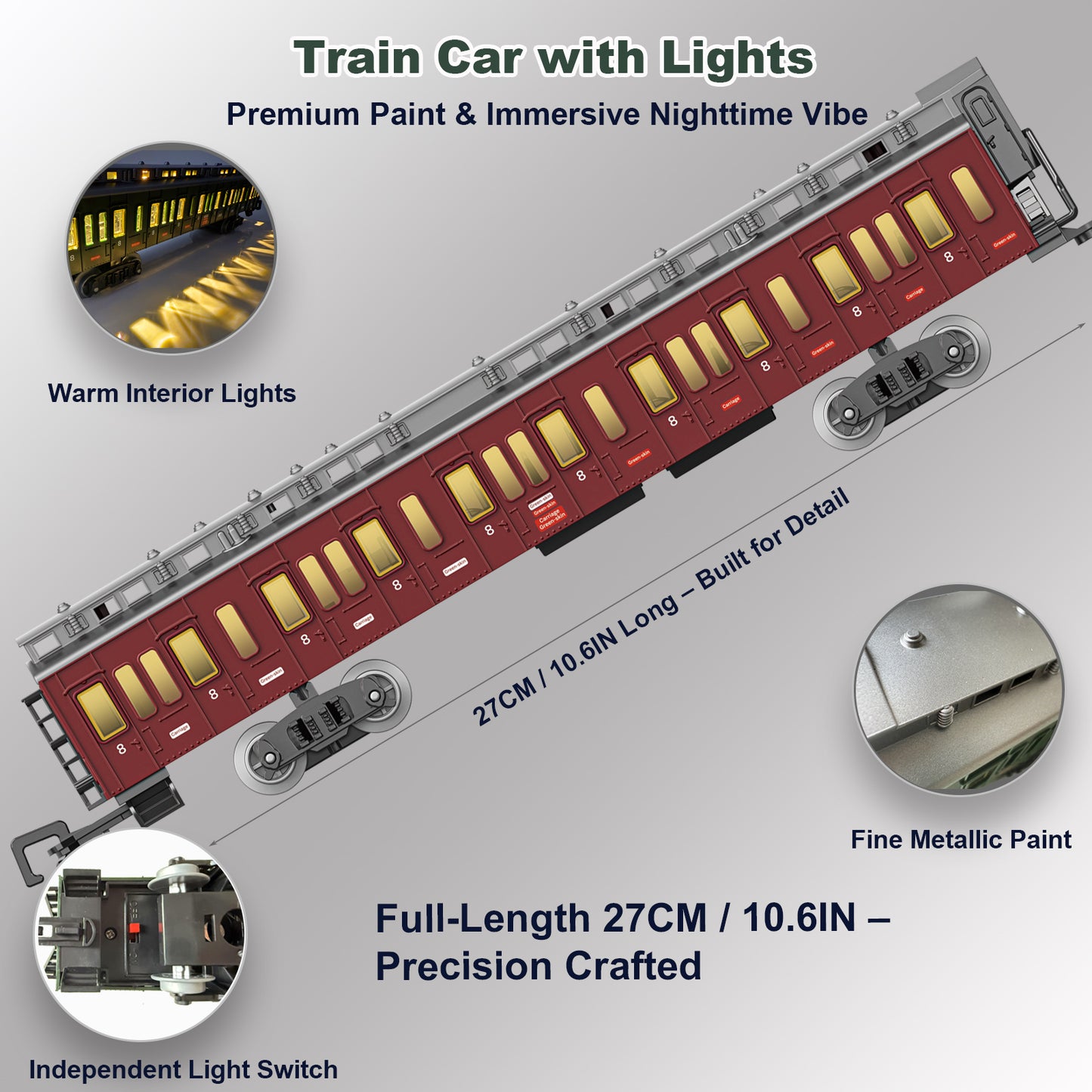 Electric Train Sets Remote Control for Kids Metal Alloy Christmas Train Toys Steam Locomotive Glowing Passenger Carriages Luxury Tracks Light & Sounds Rechargeable Birthday Gifts for Boys Girls Red