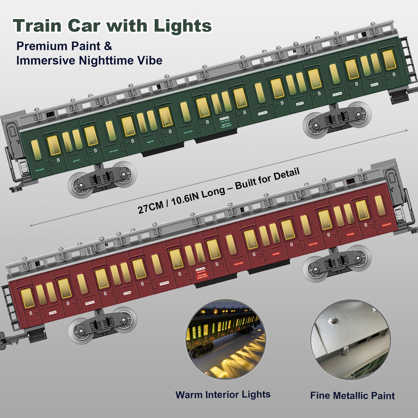 Electric Remote Control Train Set Metal Alloy Steam Locomotive with Glowing Passenger Carriages Smoke, Sound & Light Luxury Tracks Rechargeable Train Christmas Birthday Toy Gift for Boys Kids