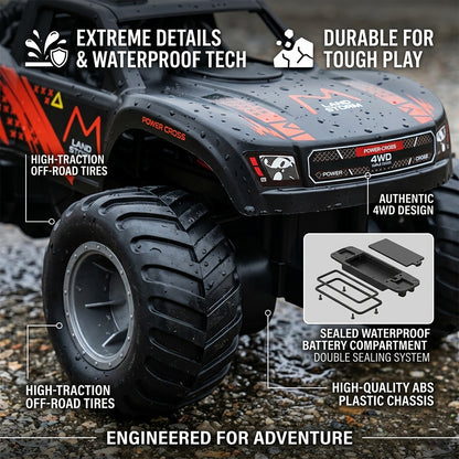 Amphibious Remote Control Car Monster Truck - 4WD Waterproof 1:16 Large All Terrain Off Road Vehicle with 2 Rechargeable Batteries RC Drift Cars Beach Pool Toys Gifts for Boys Kids 8-12