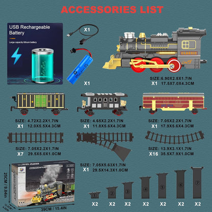 Electric Train Sets for Kids Christmas Train Toys Steam Locomotive Passenger Carriages Deluxe 2-Layer Track with Lights & Sounds(ON/Silent/Off) Rechargeable Birthday Gifts for Boys Girls