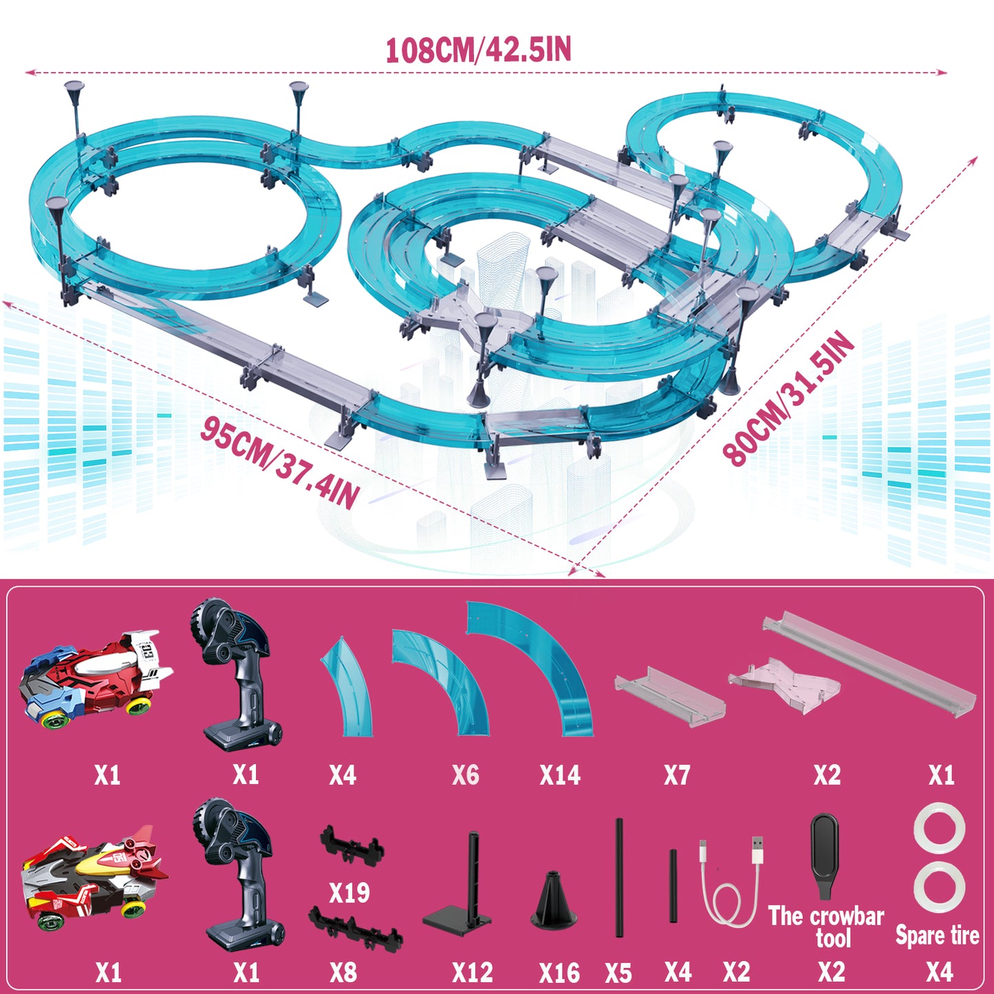 Slot Car Race Track Sets Wireless Remote Control Car for Kids