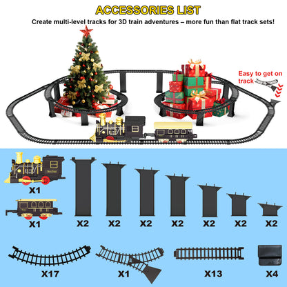 Electric Train Set with 3D Elevated Tracks Music, Lights & Quiet Mode Christmas Train for Kids Birthday Gift Holiday Toy for Boys Girls 3 4 5 6 7