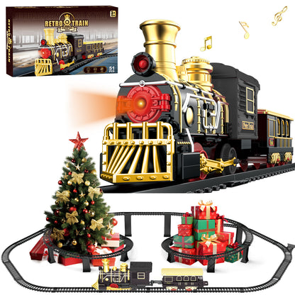 Electric Train Set with 3D Elevated Tracks Music, Lights & Quiet Mode Christmas Train for Kids Birthday Gift Holiday Toy for Boys Girls 3 4 5 6 7