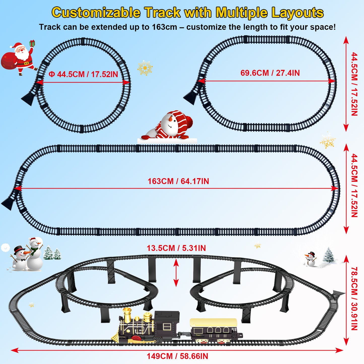 Electric Train Set with 3D Elevated Tracks Music, Lights & Quiet Mode Christmas Train for Kids Birthday Gift Holiday Toy for Boys Girls 3 4 5 6 7