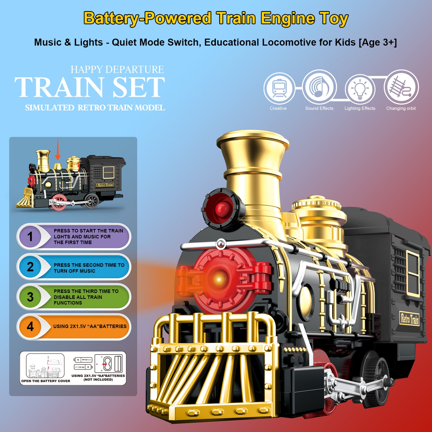 Electric Train Set with 3D Elevated Tracks Music, Lights & Quiet Mode Christmas Train for Kids Birthday Gift Holiday Toy for Boys Girls 3 4 5 6 7