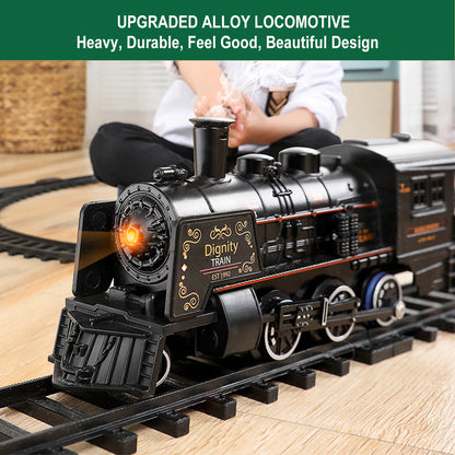 Electric Train Sets for Boys Girls Metal Alloy Steam Locomotive, Passenger Carriages, Tracks