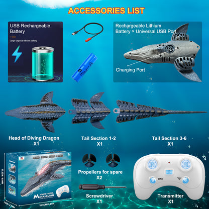 Remote Control Mosasaurus Dinosaur Toys for Boys Kids, Rechargable Swimming Pool High Simulation Toys, Electric RC Sea Monster with Light & Spray Water Birthday Gift for Ages 3 4 5 6 7 8 9