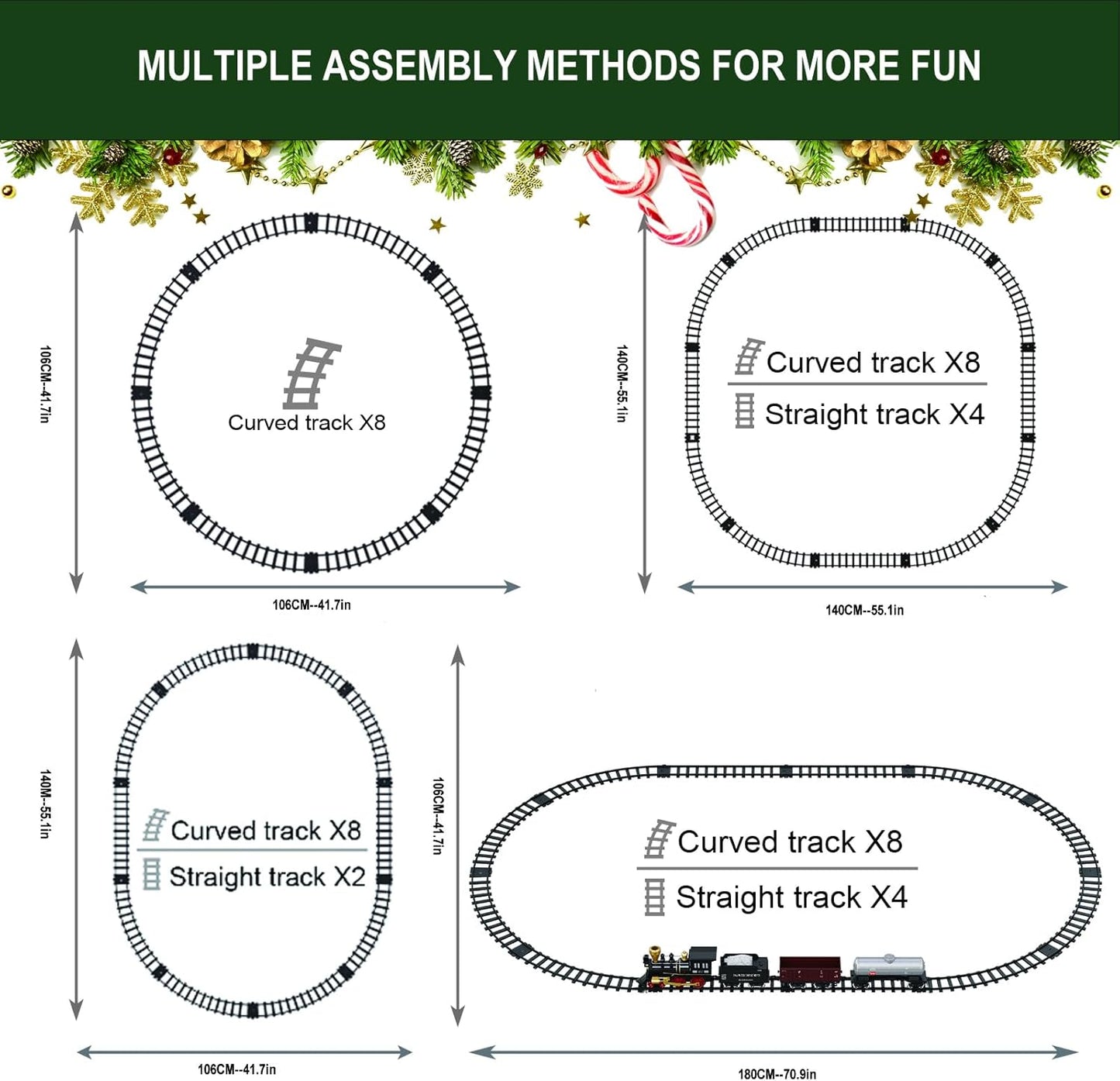 Remote Control Train Set for Kids Electric Steam Engine Locomotive, Cargo Car & Tracks