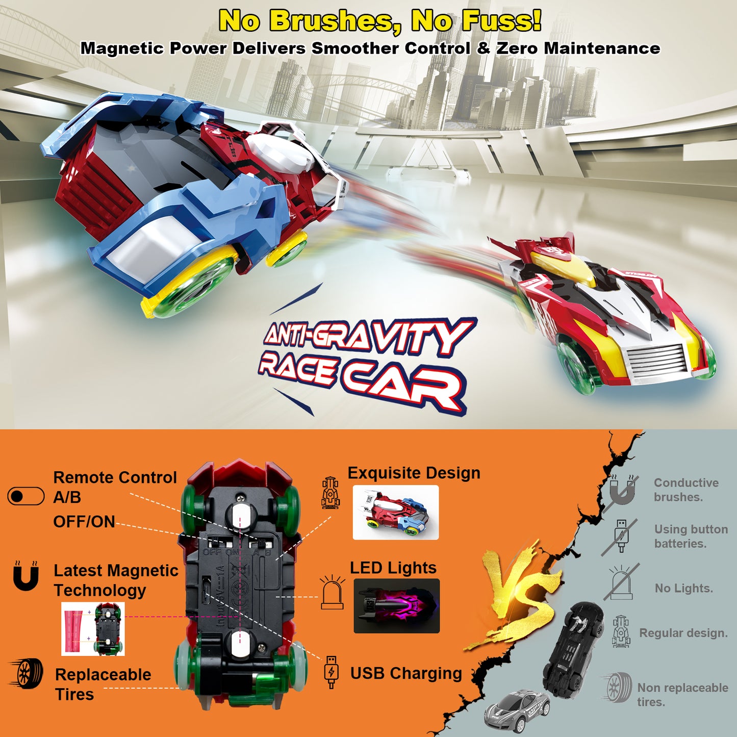 Slot Car Race Track Sets Dual-Player Electric Remote Control Cars Rechargable Magnetic Cars Racing Game with Hand Controllers Circular Overpass Track Birthday Toys for Boys Kids 6 7 8-12