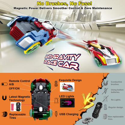 Slot Car Race Track Sets Dual-Player Electric Remote Control Cars Rechargable Magnetic Cars Racing Game with Hand Controllers Circular Overpass Track Birthday Toys for Boys Kids 6 7 8-12