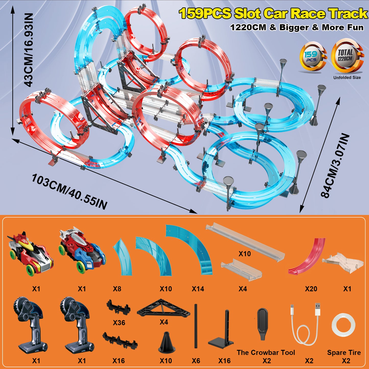 Slot Car Race Track Sets Dual-Player Electric Remote Control Cars Rechargable Magnetic Cars Racing Game with Hand Controllers Circular Overpass Track Birthday Toys for Boys Kids 6 7 8-12