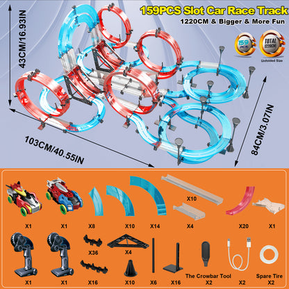 Slot Car Race Track Sets Dual-Player Electric Remote Control Cars Rechargable Magnetic Cars Racing Game with Hand Controllers Circular Overpass Track Birthday Toys for Boys Kids 6 7 8-12