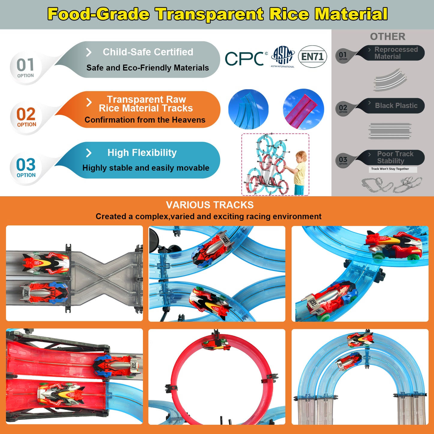 Slot Car Race Track Sets Dual-Player Electric Remote Control Cars Rechargable Magnetic Cars Racing Game with Hand Controllers Circular Overpass Track Birthday Toys for Boys Kids 6 7 8-12