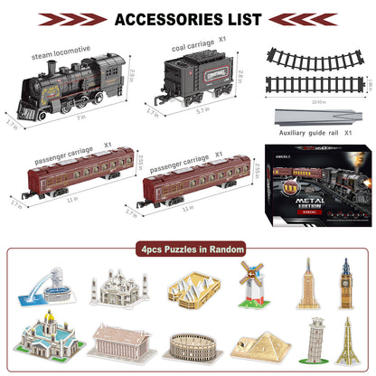ANKXILE Electric Train Sets for Boys Girls Metal Alloy Steam Locomotive, Passenger Carriages, Tracks