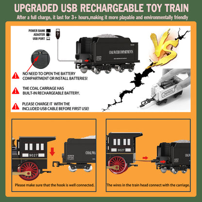 Remote Control Train Toys w/Steam Locomotive, Fuel Tank Car & Luxury Tracks