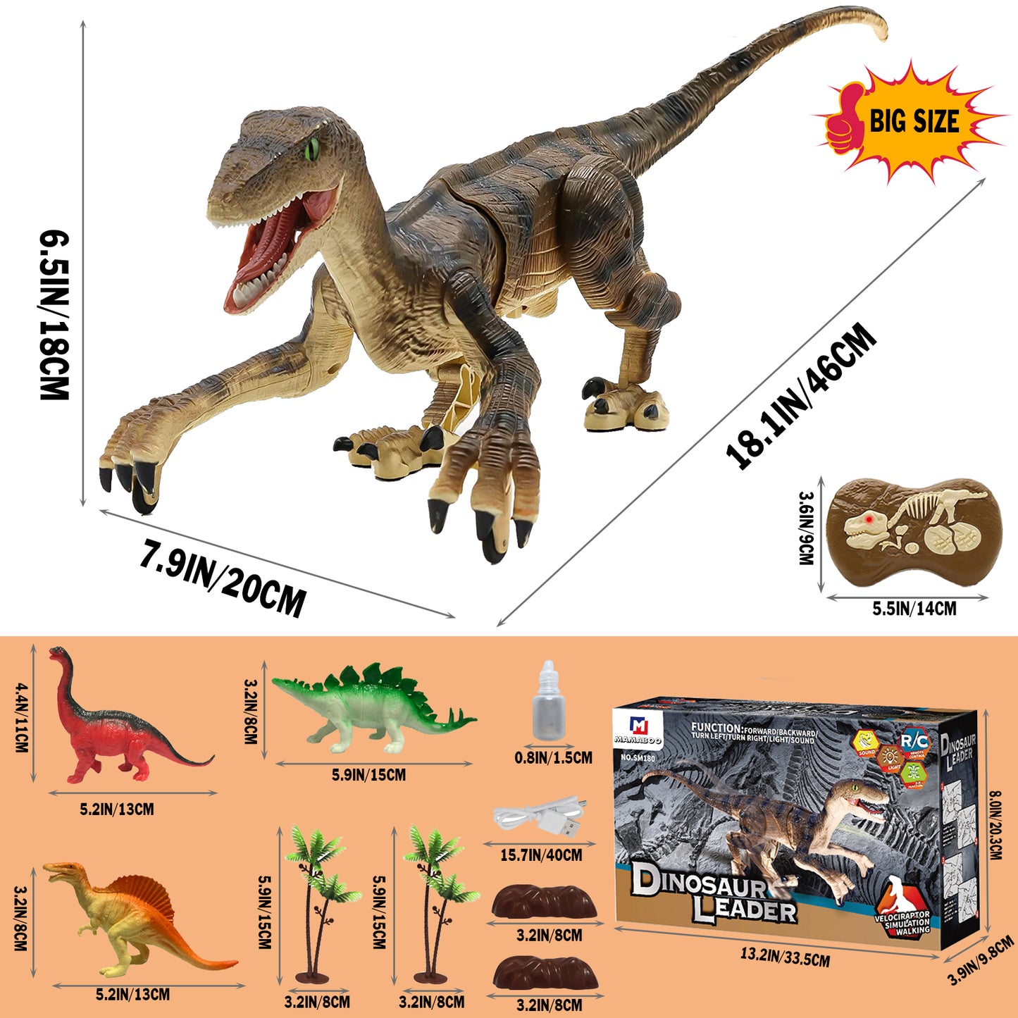 Remote Control Dinosaur Toys for Kids Velociraptor Jurassic Dino