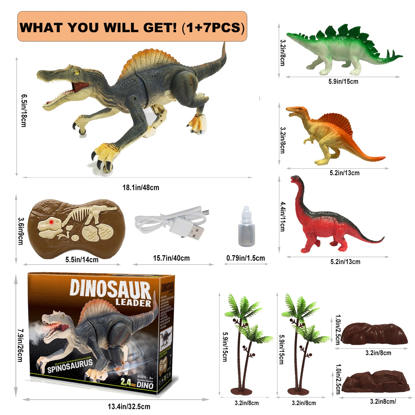 Remote Control Dinosaur Toys for Boys Electronic RC Spray Raptor Toy