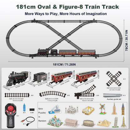 Electric Train Sets Remote Control for Kids Metal Alloy Christmas Train Toys Steam Locomotive Glowing Passenger Carriages Luxury Tracks Light & Sounds Rechargeable Birthday Gifts for Boys Girls Red