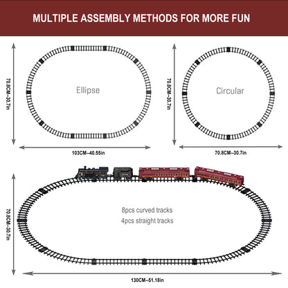 Electric Train Sets for Boys Girls Metal Alloy Steam Locomotive, Passenger Carriages, Tracks