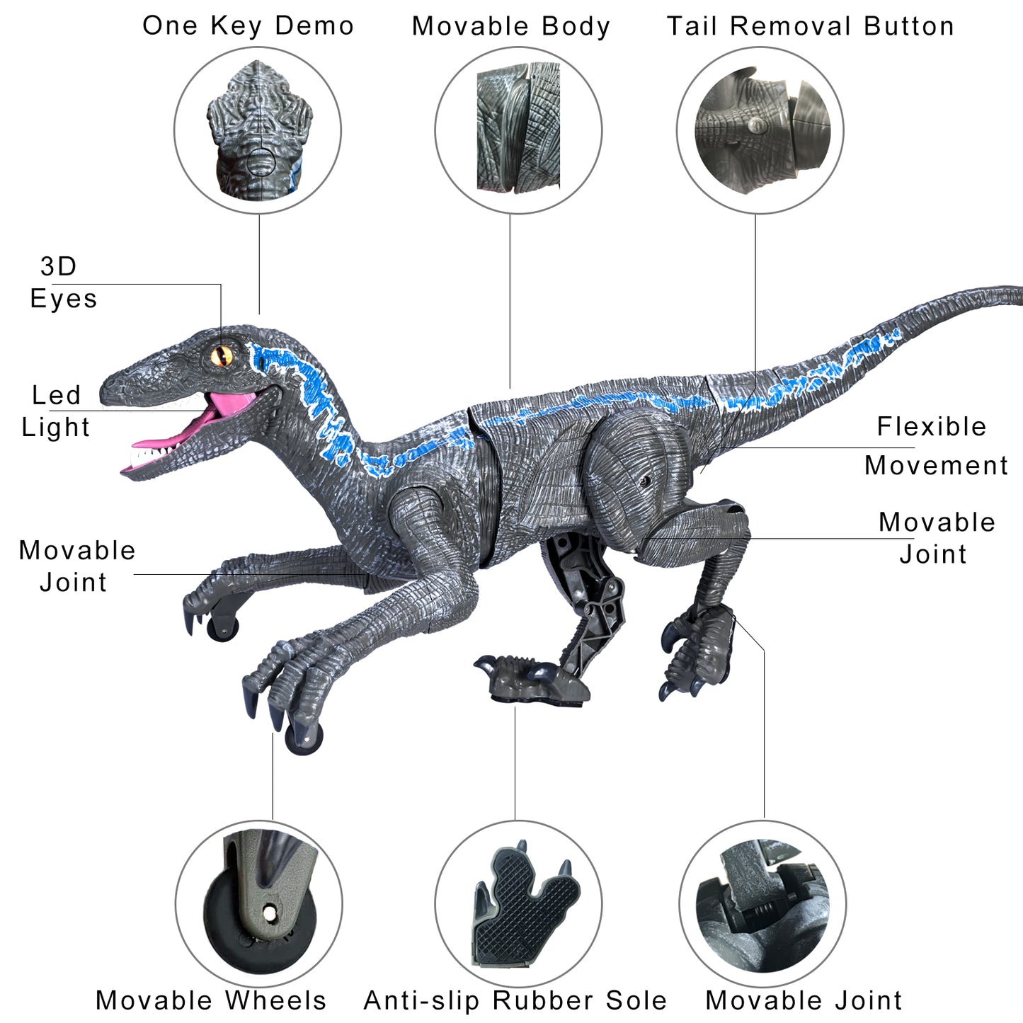 Remote Control Dinosaur Toys Velociraptor Jurassic Dino Rechargeable Raptor Blue