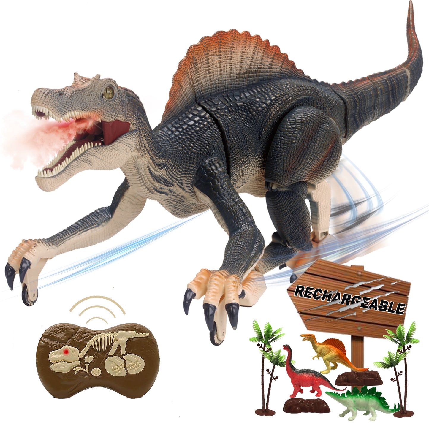 Remote Control Dinosaur Toys for Boys Electronic RC Spray Raptor Toy