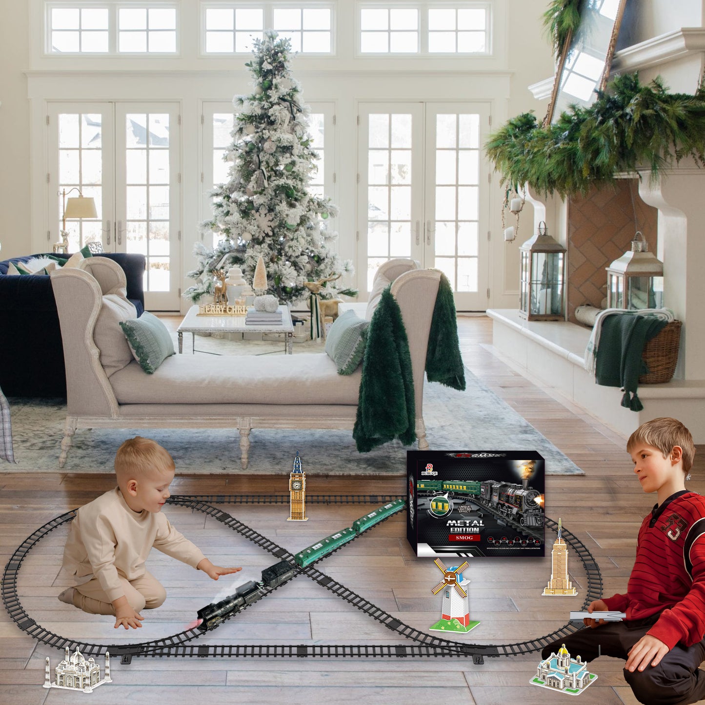 Electric Train Sets for Kids Metal Alloy Steam Locomotive, Glowing Passenger Carriages, Luxury Track