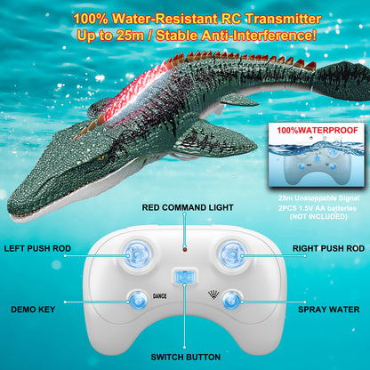 Remote Control Mosasaurus Dinosaur Toys for Boys Kids, Rechargable Swimming Pool High Simulation Toys, Electric RC Sea Monster with Light & Spray Water Birthday Gift for Ages 3 4 5 6 7 8 9