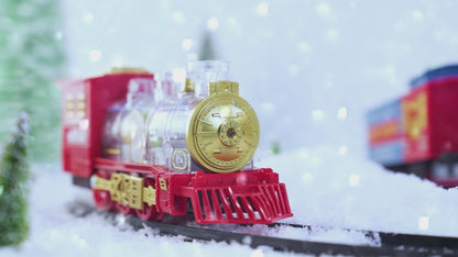 Electric Train Set Train Toys with Lights & Sound Steam Locomotive with Cargo Cars & Tracks