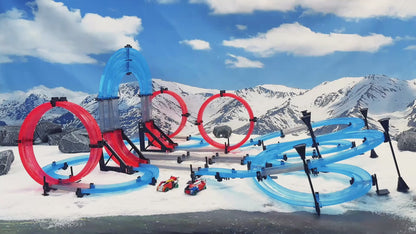 Slot Car Race Track Sets Dual-Player Electric Remote Control Cars Rechargable Magnetic Cars Racing Game with Hand Controllers Circular Overpass Track Birthday Toys for Boys Kids 6 7 8-12