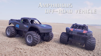 Amphibious Remote Control Car Monster Truck - 4WD Waterproof 1:16 Large All Terrain Off Road Vehicle with 2 Rechargeable Batteries RC Drift Cars Beach Pool Toys Gifts for Boys Kids 8-12